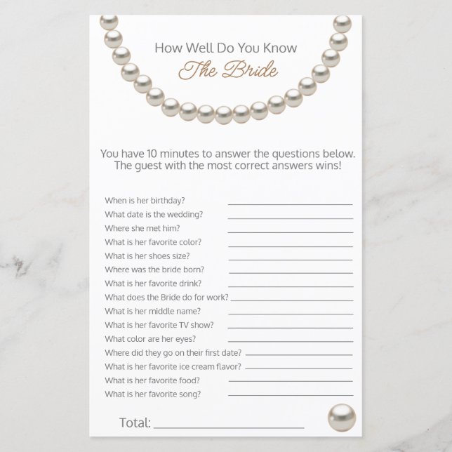 Papier Pearl How Well You Know the Bride jeu (Devant)
