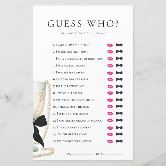 Papier Pearls Prosecco He did She did Bridal Shower Game (Devant)