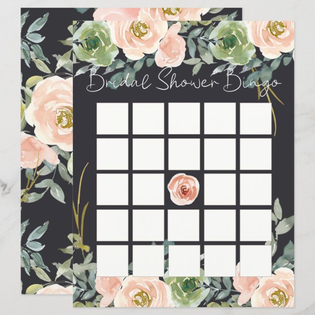 Papier Pêche Green Navy Pastel Floral Fête des mariées Bi (Devant / Derrière)