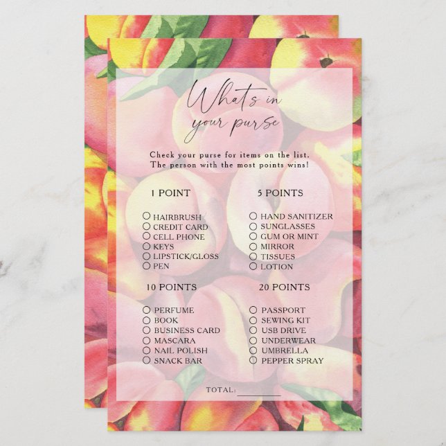 Papier Pêches - Ce qui est dans votre jeu de bourse (Devant / Derrière)