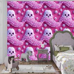 Papier Peint 3D Éffrayant mignon rose Ghost Kids Halloween