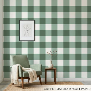 Papier peint à carreaux gingham vert sauge rustiqu