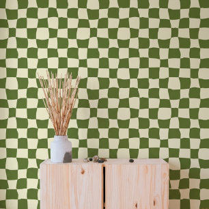 Papier peint à carreaux ondulés vert olive rétro s