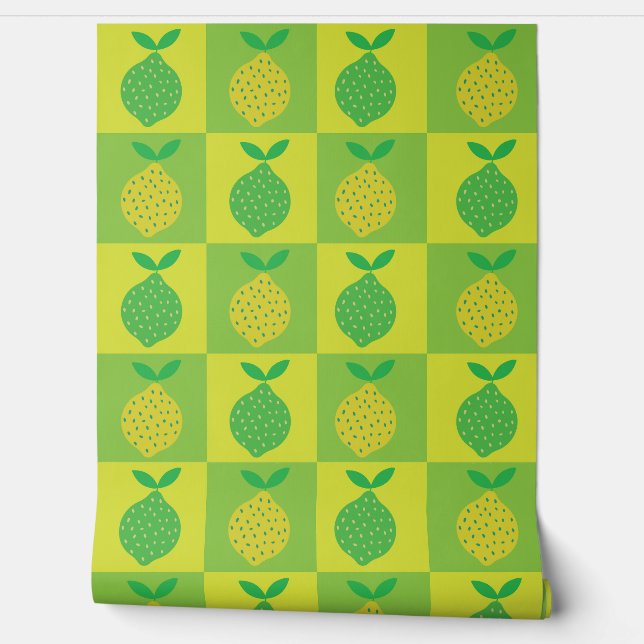 Papier Peint à damiers citron vert et jaune (Déroulement)