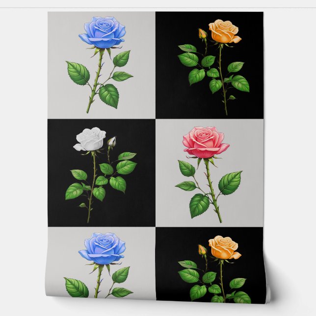 Papier Peint à damiers Rose géométrique Floral (Déroulement)