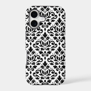 Papier peint à motif damassé noir sur fond blanc