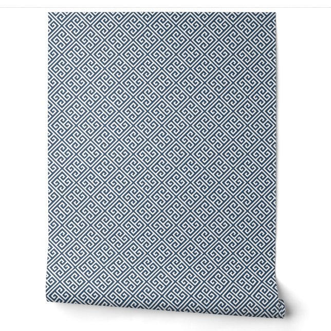 Papier peint à motif grec clé bleu et blanc (Déroulement)