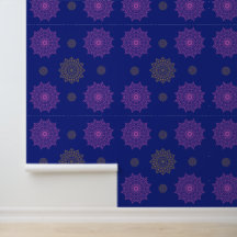 Papier Peint à Motif Mandala Bleu Royal Rose & Or