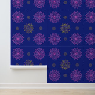 Papier Peint à Motif Mandala Bleu Royal Rose & Or