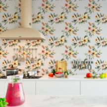 Papier peint à motifs floraux jaunes doux