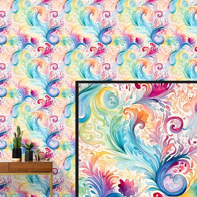 Papier Peint Abstrait Aqua Rose Floral Paisley (Créateur téléchargé)