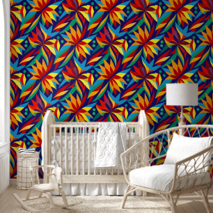 Papier Peint Abstrait Géométrique Tropical Multicolore Vibrant 