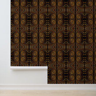 Papier Peint Abstrait Golden Fractal Black and Gold Art Motif