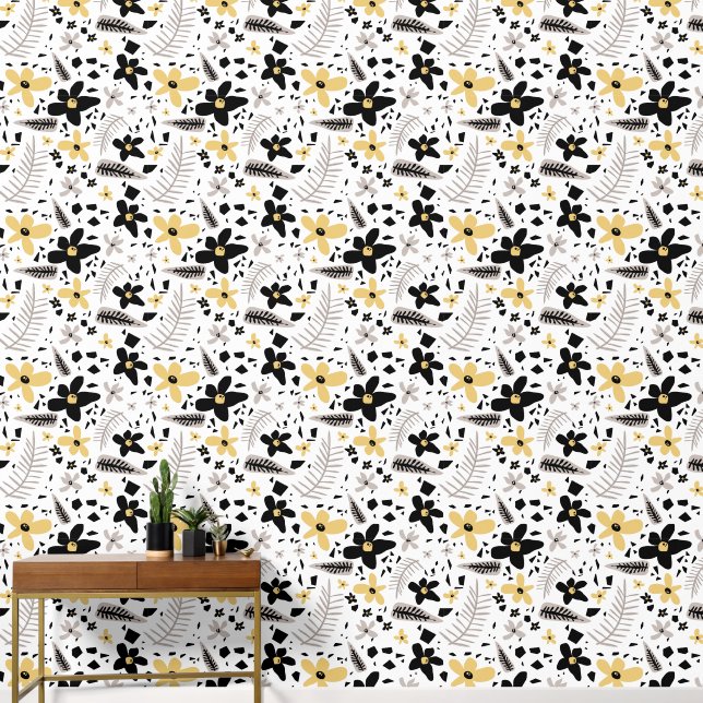Papier Peint Abstrait Gris jaune noir gris sans joint motif flo (Couloir)