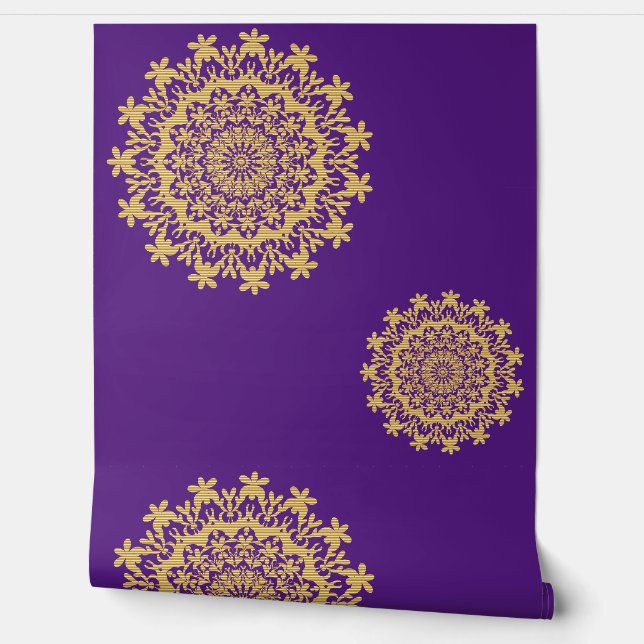 Papier peint Abstrait Mandala violet or (Déroulement)