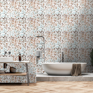 Papier Peint Abstrait Terrazzo Mosaic rouille Brown & Motif ble