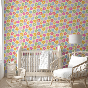 Papier Peint Accent Fleur Émoticône Pastel Rétro