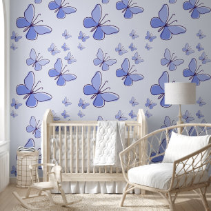 Papier Peint Accentuation du doodle bleu de papillon blanc