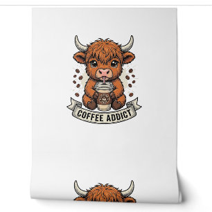 Papier Peint Accro au café Vache des Highlands Mignonne Gravure