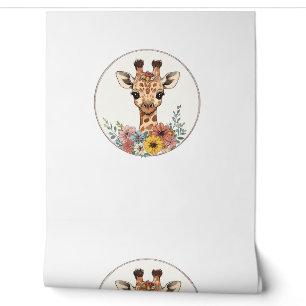 Papier Peint Adorable Giraffe Aux Fleurs