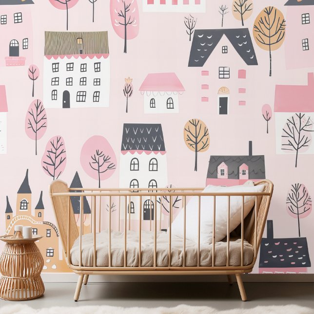 Papier Peint "Adorable Maisons de ville rose (Créateur téléchargé)