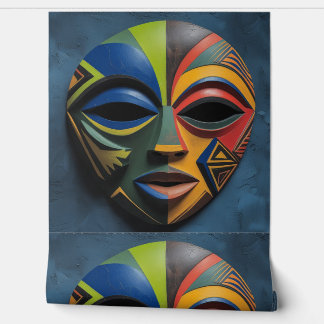Papier Peint    African Tribal Mask Cubism Abstract 