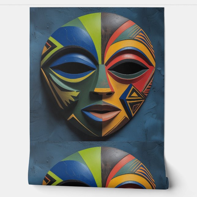 Papier Peint    African Tribal Mask Cubism Abstract  (Déroulement)