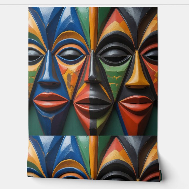 Papier Peint African Tribal Mask Trio Dynamic Symmetry (Déroulement)