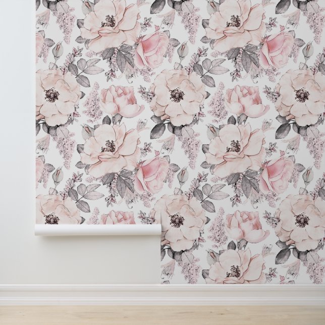 Papier Peint Ajouter votre monogramme | Motif rose et gris clas (Application)