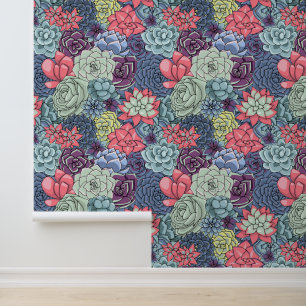 Papier Peint Ajoutez votre nom   Colorful Succulent Motif