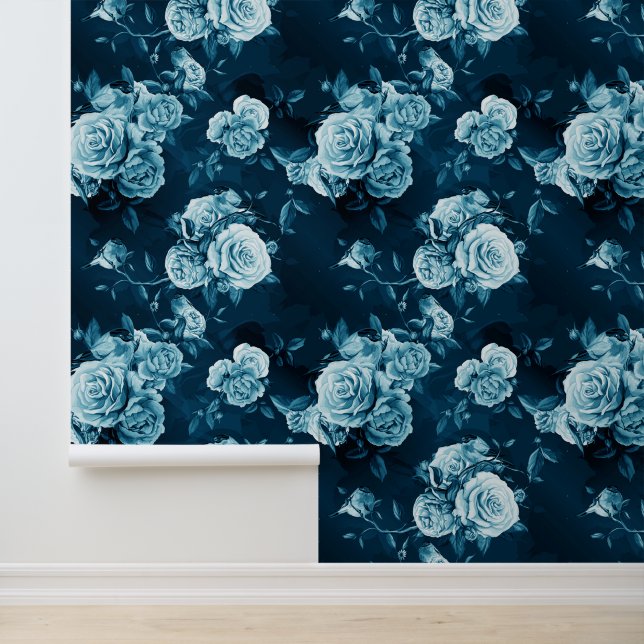 Papier Peint Ajoutez votre nom | Motif Rose bleu classique (Application)