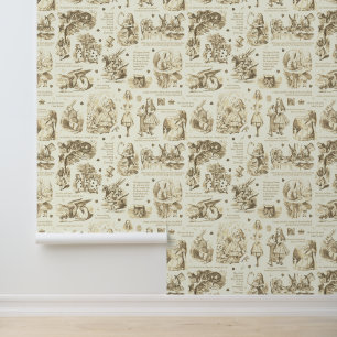 Papier Peint Alice au pays des merveilles Crème beige Toile Nur