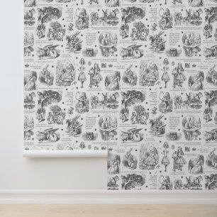 Papier Peint Alice au pays des merveilles Gris Blanc Toile Nurs