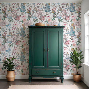 Papier Peint Alice vintage Au Pays Des Merveilles Roses Roses R