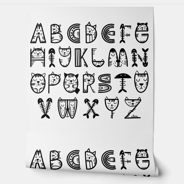 Papier Peint Alphabets d'impression de dessin de chat (Déroulement)