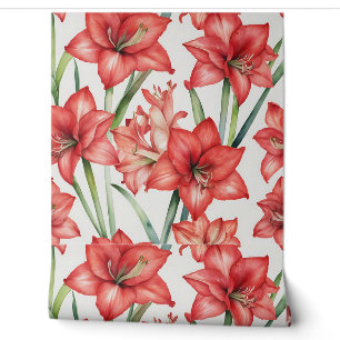 Papier Peint Amaryllis Amaryllis Aquarelle en rouge