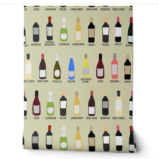 Papier Peint Amateurs de vin Bouteilles avec les noms Patternes (Déroulement)