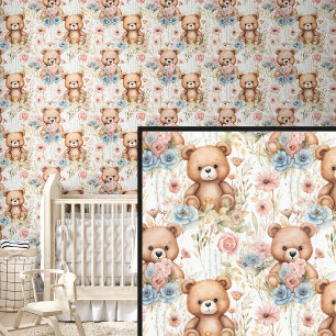 Papier Peint Amis de l'ours en peluche Brown avec fleurs