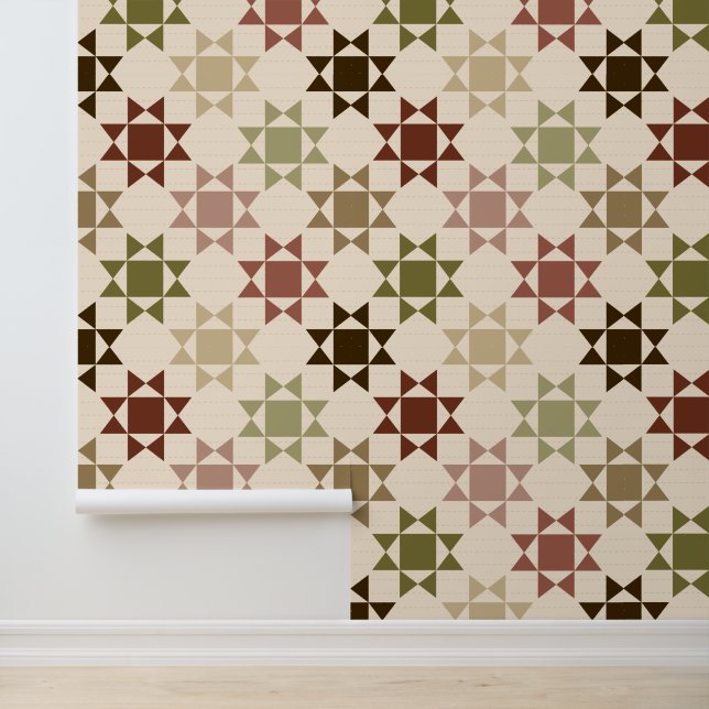 Papier Peint Amish Quilt Imprimer des couleurs neutres sur crèm (Application)