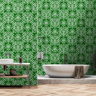 Papier Peint Amovible Couleur Vert Foncé Damas