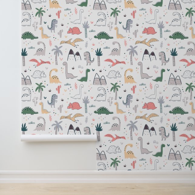 Papier Peint Amusant Pastel Dinosaur Motif de scène (Application)