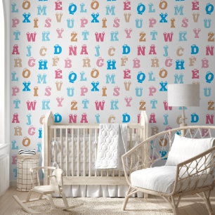 Papier Peint Amusants, Colorful Pink Blue Gold Kids Alphabet Le