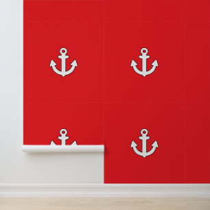 Papier Peint Ancre blanche enfants Nautical Rouge