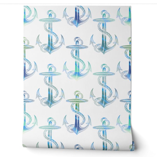 Papier Peint Ancre Blue Green Beach Wallpaper (Déroulement)