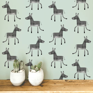 Papier Peint Âne amusant gris motif vert sauge