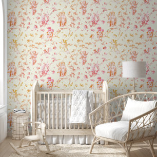 Papier Peint Angels vintages Cupides Floral Rose Orange