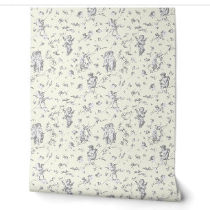 Papier Peint Anges Cupid Vintage Floral Bébé Toile Grise