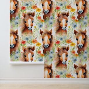 Papier Peint Animaux de ferme Cheval Fleurs sauvages
