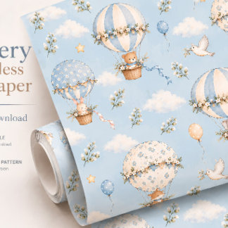 Papier Peint Animaux Mignons Montgolfière Nurserie Sans Couture