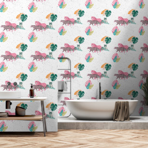 Papier Peint Animaux sauvages colorés et Feuilles tropicaux